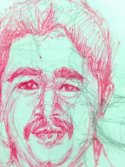 Sketching isn't just about pencils. This expressive portrait was created with a red pen, showcasing how different tools can be used to explore line work and style.