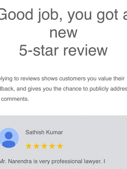 Receiving a 5-star review is always encouraging. It reinforces my commitment to providing professional and detailed legal services to every client.