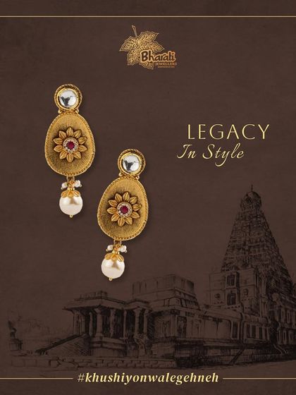 These exquisite earrings are crafted with a mesmerizing matte gold surface, adorned with delicate flower patches, and enriched with the regal allure of Kundan for a touch of legacy in style.