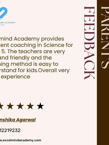 Anshika Agarwal's feedback on our excellent Science coaching for Class 5. She notes our kind teachers and easy-to-understand teaching methods for kids.