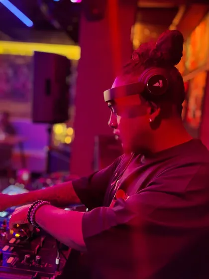 A shot of me deep in concentration during a UK drill and hip-hop set. It's all about precision and track selection.