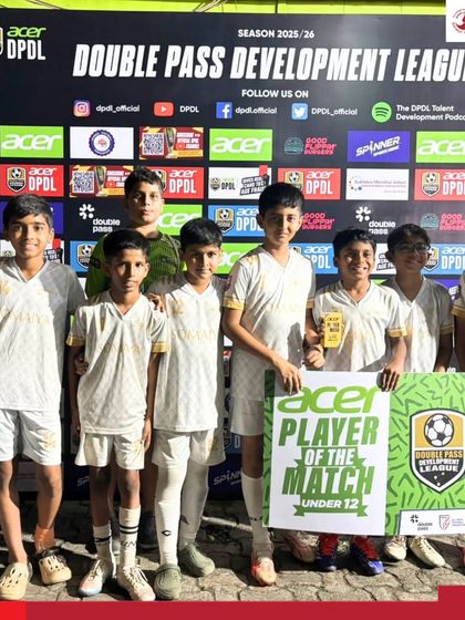 The full Somaiya FC U-12 team poses for a photo after securing two draws in the DPDL tournament.