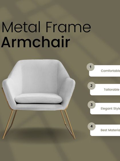 Our metal frame armchair combines plush upholstery with a sleek, geometric metal base, adding a touch of modern elegance to any space.