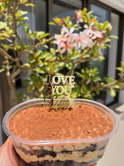 Our Tiramisu tub with a special "I Love You Mom" topper for Mother's Day. It's a sweet way to show your appreciation.