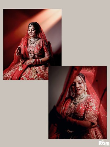 A diptych of the bride's portraits, with soft, warm lighting creating a gentle and romantic mood.