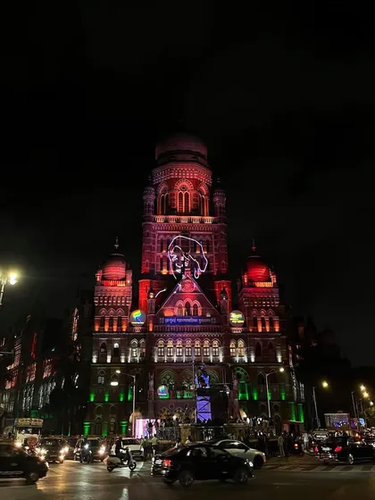 A projection of a freedom fighter on the heritage building.