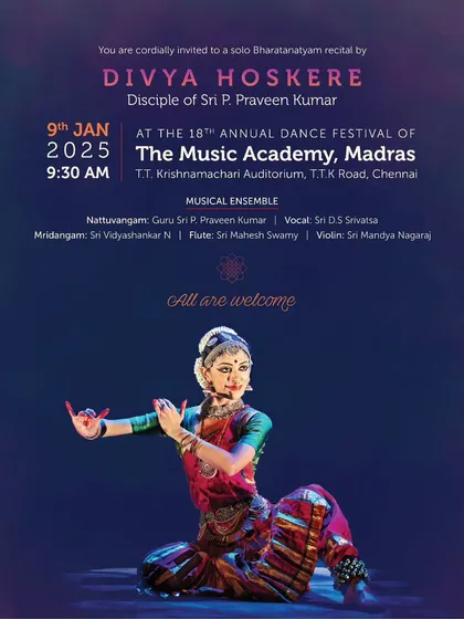 I feel honored to perform on prestigious stages like The Music Academy in Madras. Presenting my art at such renowned festivals is a milestone that I cherish, and it pushes me to deepen my practice and share it with more rasikas (art lovers).