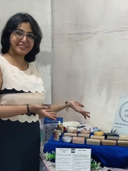 Posing proudly with my products at the Hasta Rachana Fair. It was a dream come true to host a stall in my own backyard.