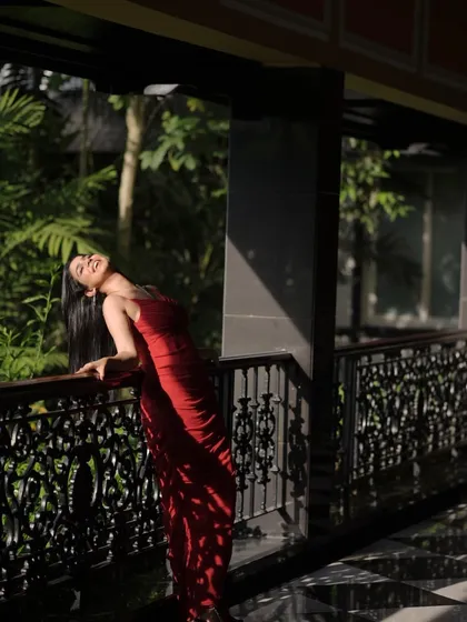 A moment of pure joy captured in the sunlight. This shot from a photoshoot shows my natural and expressive side, perfect for lifestyle brands that want to convey happiness and authenticity.