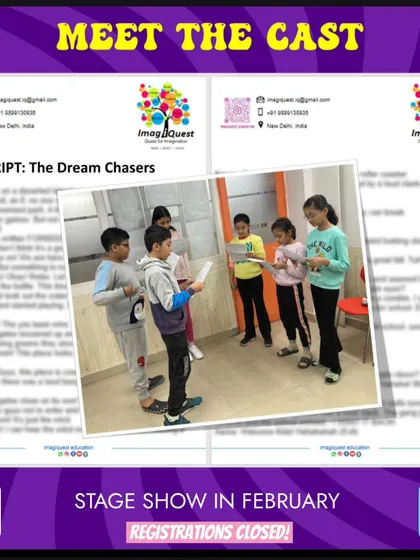 Meet the cast of "The Dream Chasers". This image shows the selected students reading their scripts together, preparing for their scripted stage theatrical in February.