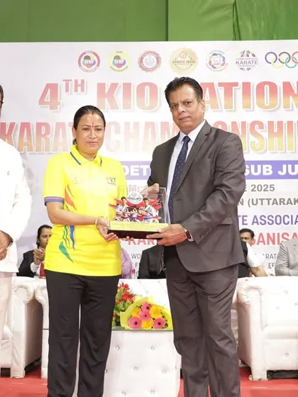 Presenting a memento to the Hon’ble Minister Smt. Rekha Arya at the KIO National Championship in Dehradun. We value our collaboration with government bodies.