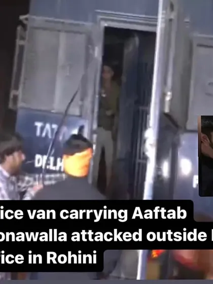 This image shows the aftermath of an attack on the police van carrying Aaftab Poonawalla, the accused in the Shraddha Walkar murder case. The incident underscores the high public emotion surrounding this case.