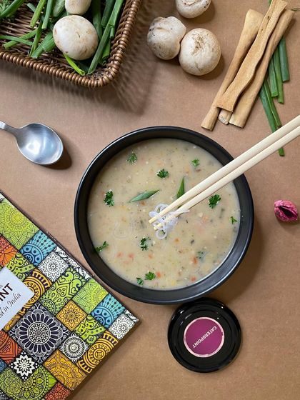 We've added new soups to our menu for the winter season. This image showcases our Indian Winter Vegetable Soup, a warm and comforting choice.