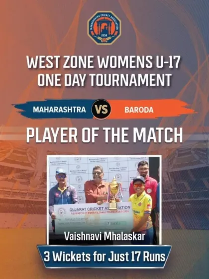 Our training delivers real results. We are proud to celebrate our student, Vaishnavi Mhalaskar, who was named Player of the Match for her outstanding performance of 3 wickets for 17 runs in the U-17 West Zone tournament.