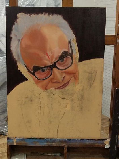 More progress on the portrait. The skin tones are becoming richer, and the defining features are more pronounced. The rest of the canvas is still in its base layer.