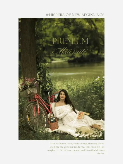 "Whispers of New Beginnings." This graphically enhanced photo from a styled picnic shoot captures a magical, peaceful moment of the mother-to-be connecting with her baby.