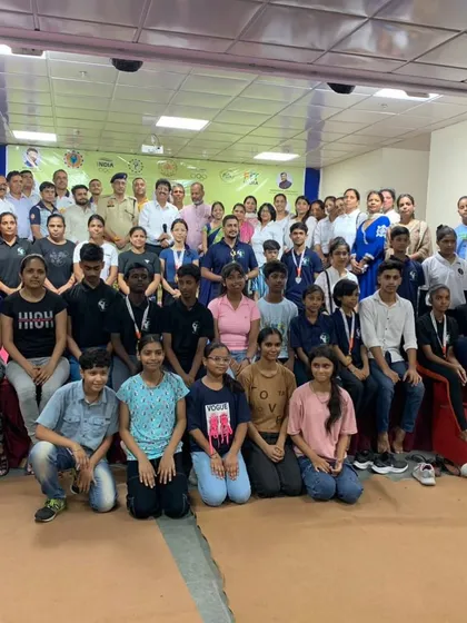 A group photo of all the participants and winners at the district level championship. A great day for our yoga community.