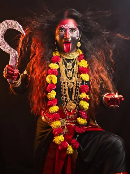 A full-length shot of the Maa Kalratri look, showcasing the complete character from head to toe.