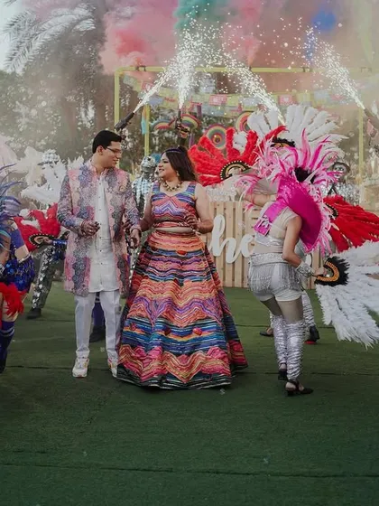 Another angle of the carnival entry, capturing the excitement of the guests and the grandeur of the performance. I ensure every entry is a spectacle.