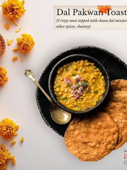 Dal Pakwan Toast, a crispy toast topped with a chana dal mixture. This Sindhi specialty is another unique offering from our festive Diwali menu.