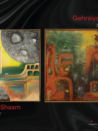 These two pieces, "Gehraiyaan" and "Vo Shaam," are explorations into surrealism. I love playing with big moons, shadows, and a sense of mystery to create dream-like landscapes that pull you into another world. They are about the beauty found in light and darkness.