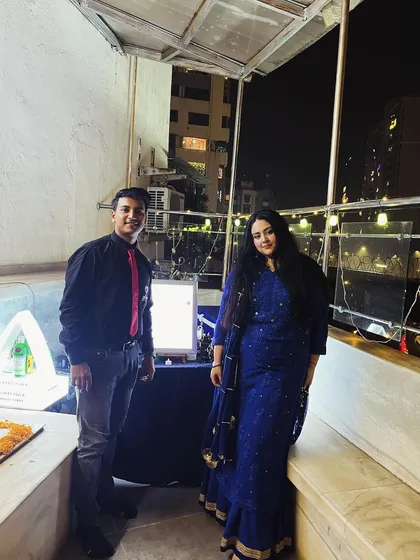 With our lovely host, Nikita, at her Diwali party. We set up a beautiful bar on her balcony, proving we can work in any space.