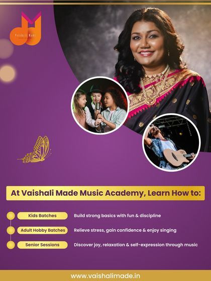Music is for everyone, regardless of age. This graphic shows our specialized batches for kids, adults, and seniors, each tailored to build basics, relieve stress, and discover joy and self-expression through music.