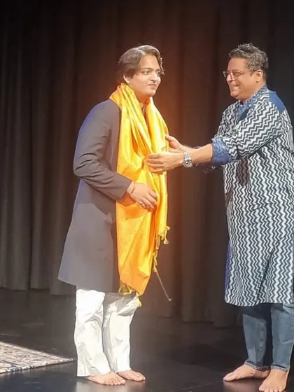 Being felicitated on stage at SIFAS, Singapore. It was a full-circle moment, performing where my father, Mohsin Ali Khan, was a teacher in 1996.