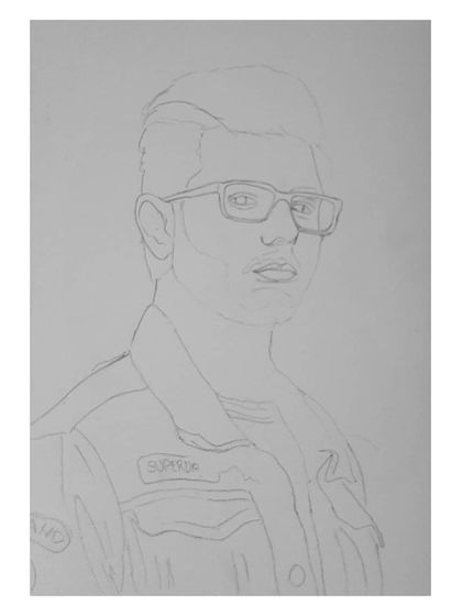 The 72-hour process of drawing CarryMinati. You can see how I start with the glasses and face, then build out the details of his signature denim jacket.