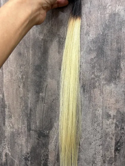 This is the pre-lightened swatch before toning. Achieving clean, pale yellow is key to getting a true pastel color.