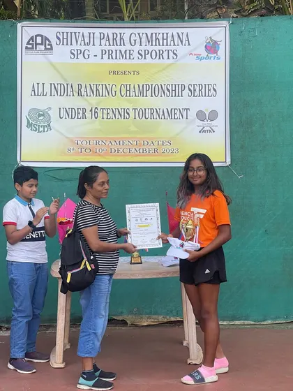 Recognizing our champions at the award ceremony. Aishwarya Swaminathan receives her finalist award at the U16 Championship Series All India National Ranking Event in Mumbai.