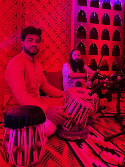 A moment before the Janmashtami show, in a beautifully decorated, spiritual setting.