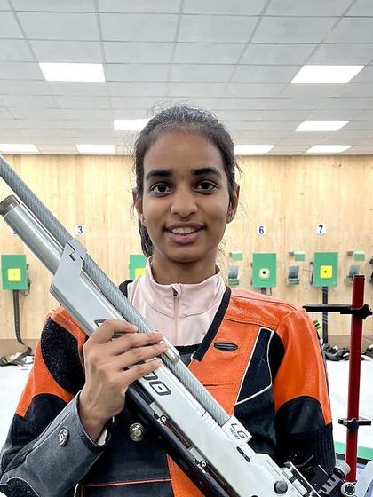 Our shooter Bhashitha, all smiles with her rifle after a wonderful performance at her second National Competition in Delhi.