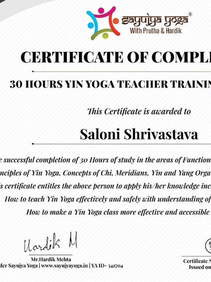 A certificate for a graduate of our 3rd batch of Yin Yoga TTC. We are thrilled to have more teachers sharing the philosophy of Yin and Yang.
