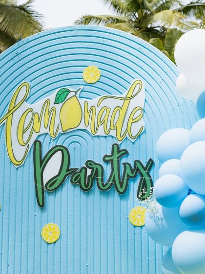 A "Lemonade Party" sign, part of the custom signage that makes each theme special.
