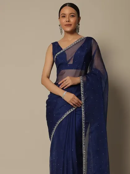A full-length shot showcasing the sleek hair and makeup for Kalki Fashion. This clean and polished style is a staple for commercial e-commerce photography.