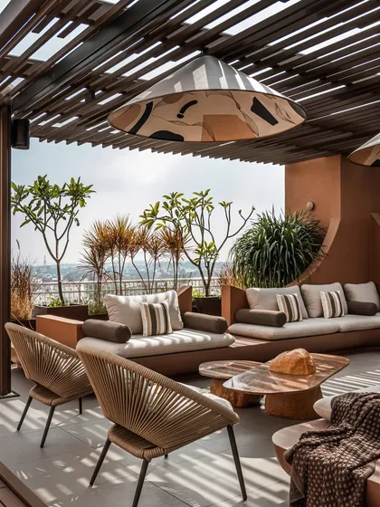 This angle captures the full social lounge, showcasing its generous size and comfortable arrangement. It's a space designed to bring friends and family together in a beautiful outdoor setting.