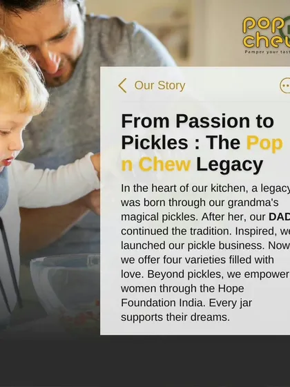 Our journey started in our family kitchen, inspired by my grandma's magical recipes and continued by my dad. This is the story of Pop n Chew, a legacy of flavour that now also supports women's empowerment through the Hope Foundation.