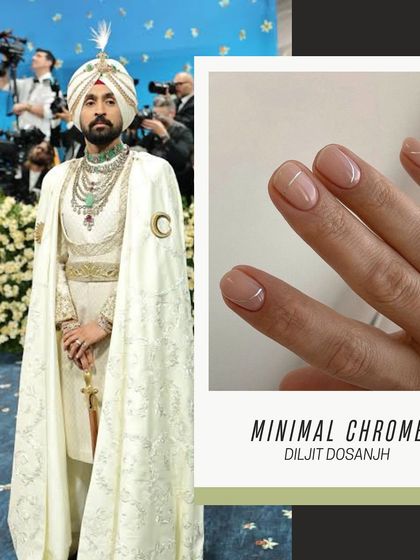 Inspired by Diljit Dosanjh's Met Gala look, these minimalist chrome nails are perfect for men who want a clean and stylish look.