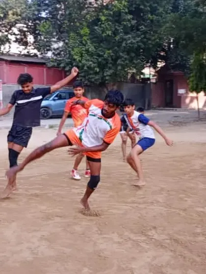 A raider attempts a kick during a practice match. We encourage players to try out all their skills in a competitive but supportive environment.