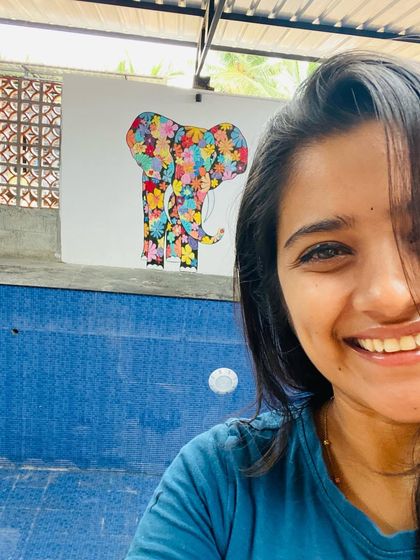 This floral elephant mural was painted on a wall right next to a swimming pool. The patience required to paint each and every flower was immense, but the colorful and joyful result was worth it.