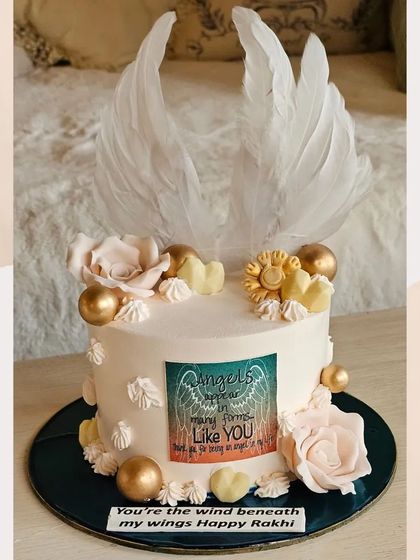 This angel wing cake, originally for Rakhi, shows the level of customization I offer. I can adapt designs and messages for any person or celebration you have in mind.