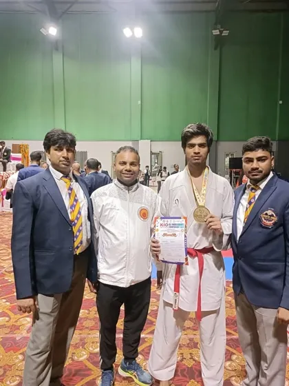 With my student Harshit after he secured a gold medal in the junior -76kg category at the KIO All India Karate Championship.