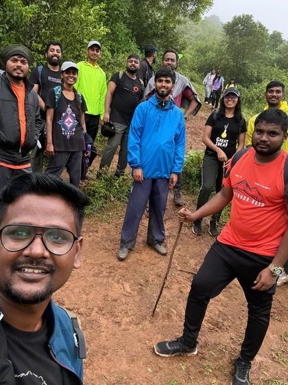 A selfie led by one of our trek leads on a forest trail. Our guides are part of the fun and the family.