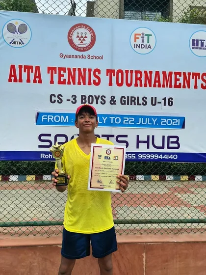 My player Anahat Mudgil with his trophy after being the Runner-up in the Under-16 CS-3 tournament in Gurgaon.