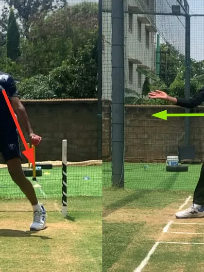 This angle shows the improvement in the bowler's arm alignment. Before, his arms were working against each other. Now, they are in sync, creating a smooth and powerful kinetic chain.
