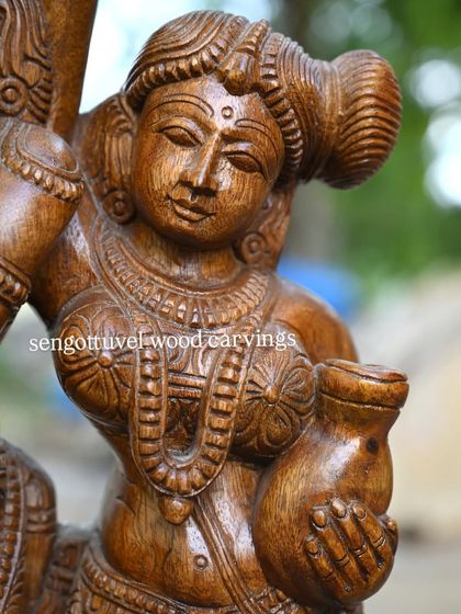 A detailed view of Radha from the 20-inch Radha Krishna sculpture, highlighting her graceful posture and loving gaze.