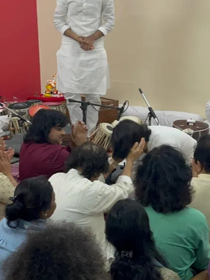 A truly humbling moment, paying my respects to Ustad Zakir Hussain ji after performing at the barsi of his father, the great Ustad Allah Rakha Kha Sahab.