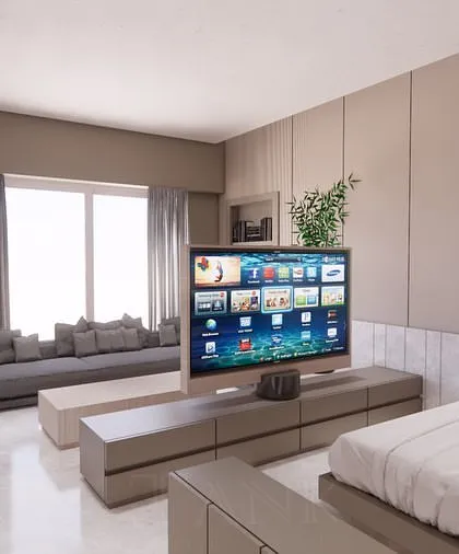 The final comprehensive render that brings all the elements together. This served as the blueprint for the finished space, from the custom TV unit to the wall paneling and furniture placement.