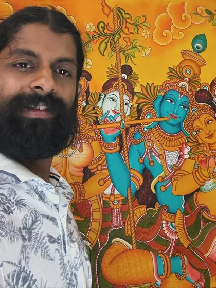 Good morning, dear friends, and happy Sunday. Here I am with a recently completed Radha-Krishna painting, ready to be sent to its new home.